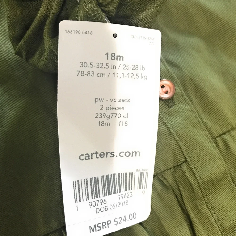 CARTER'S Sateen Button-Front Long Sleeves NWT